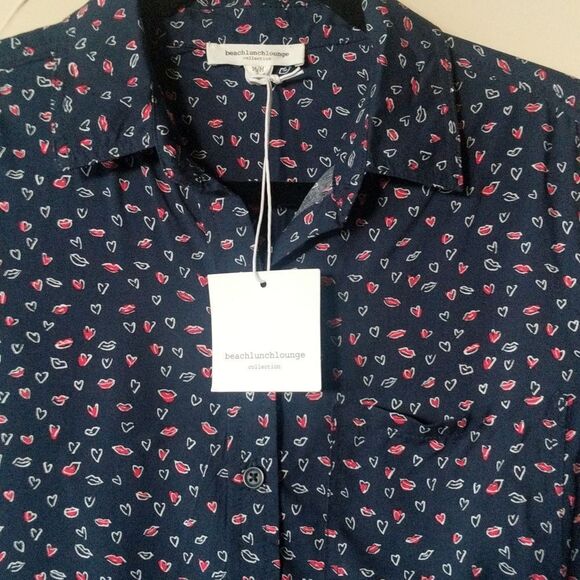 Beach Lunch Lounge Alana Heart and Kiss print button down- long sleeve top - Picture 5 of 14